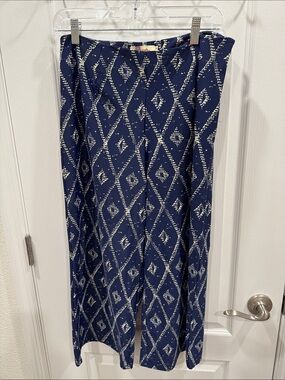 Navy Diamond-Print Maxi Skirt